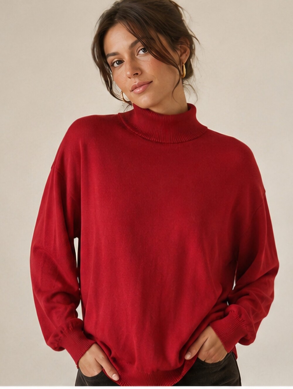 Anthology XL Red 100% Silk Turtleneck Sweater Luxury Minimalist Y2K